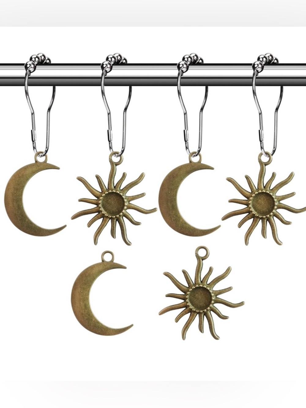 CELESTIAL THEMED Sun & Moon Shower Curtain Rings Hooks NOVELTY Witchy Gift